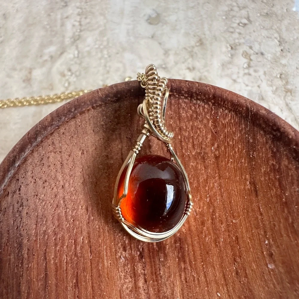 14k Gold filled Collectors Cinnamon Hessonite Garnet necklace with 18 inch chain